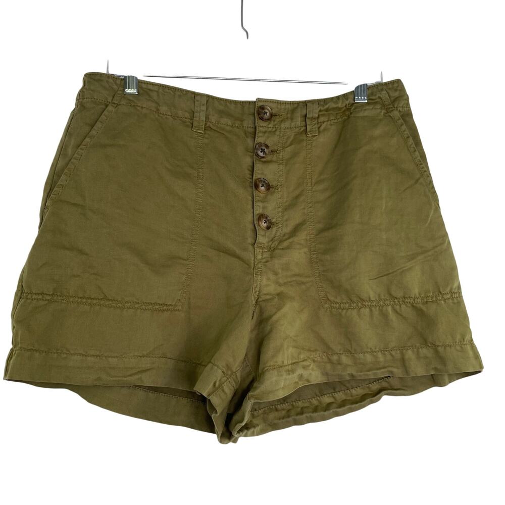 LOFT Army Green Button Fly Women's Shorts Size 12 Linen Blend